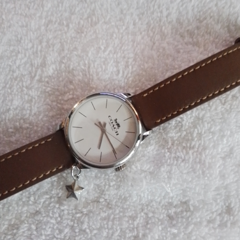 Coach Silver Case Watch with Brown Leather.Strap NWOT